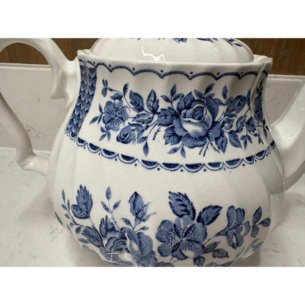 Vtg Myott Melody Teapot Blue White Floral Fine Ironstone Staffordshire England